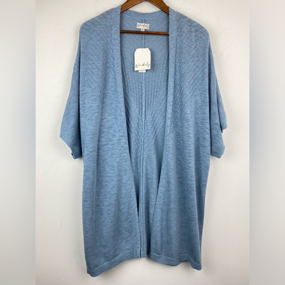 Wonderly size XL Women’s Blue Drape Open Front Short Sleeve Cardigan Sweater